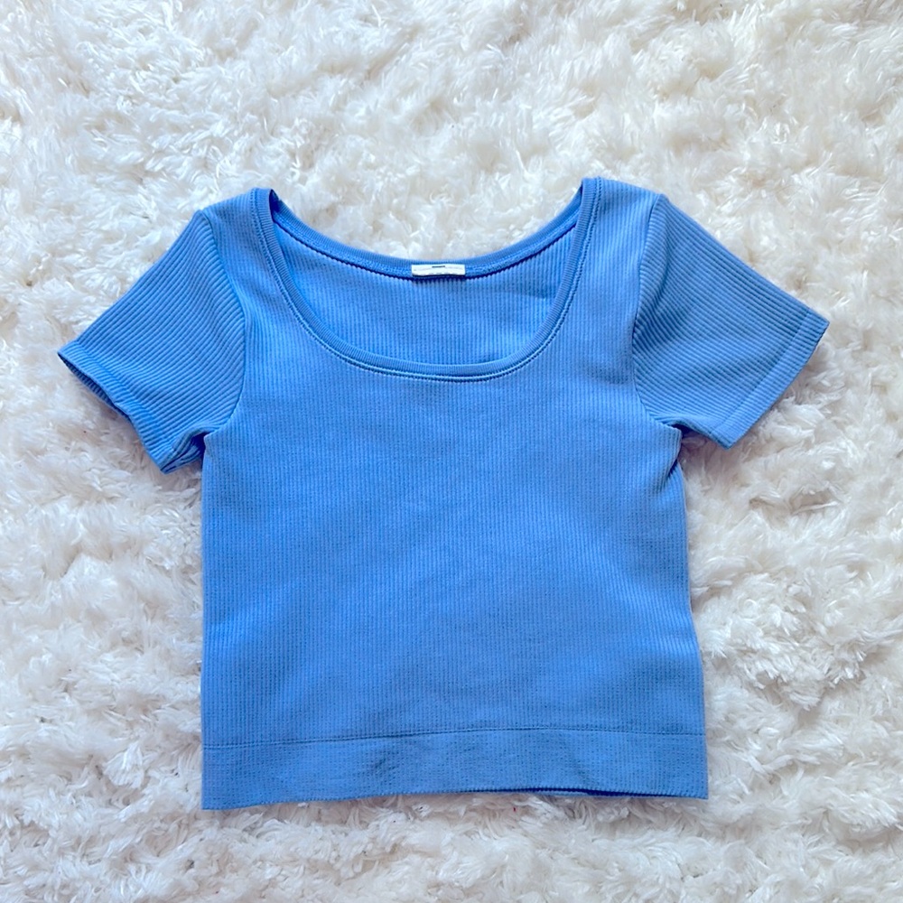 Athleta girl light blue rise above Ribbed Scoop Neck Top